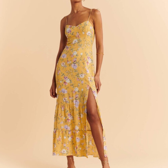 Abercrombie & Fitch Best Dressed Guest Yellow Floral Print Tiered Maxi Dress - Picture 2 of 5